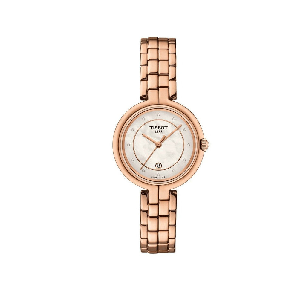 Tissot T Lady Flamingo Mother of Pearl Dial Rose Gold Steel Strap Watch For Women - T094.210.33.116.02