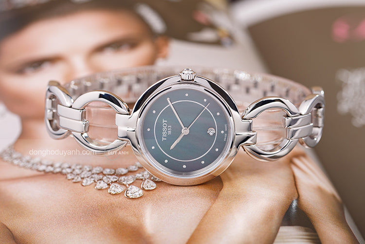 Tissot T Lady Flamingo Mother of Pearl Blue Dial Silver Steel Strap Watch for Women - T094.210.11.126.00