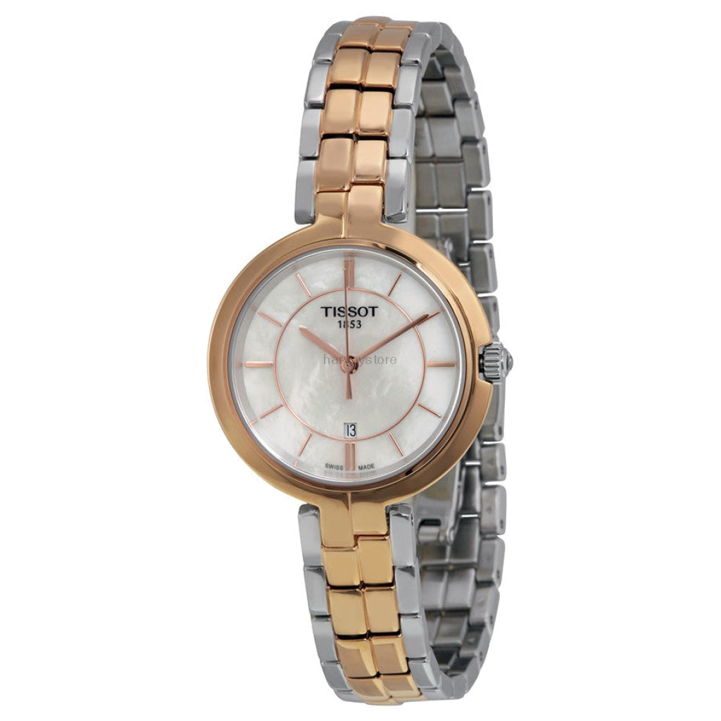 Tissot T Lady Flamingo Mother of Pearl White Dial Two Tone Steel Strap Watch For Women - T094.210.22.111.00
