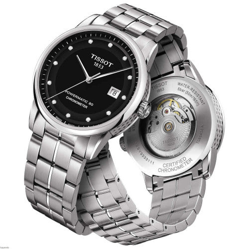 Tissot T Classic Luxury Powermatic 80 Black Dial Silver Steel Strap Watch For Men - T086.408.11.056.00