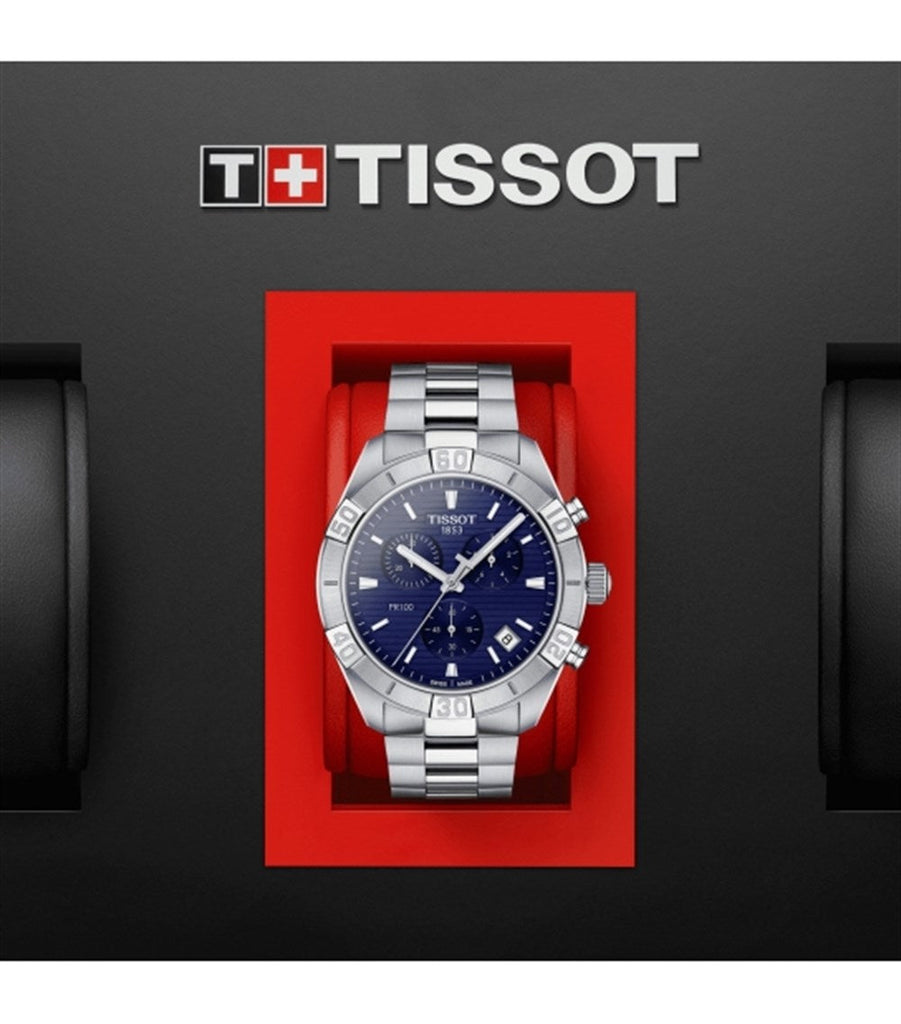 Tissot PR 100 Sport Quartz Chronograph Blue Dial Silver Steel Strap Watch For Men - T101.617.11.041.00