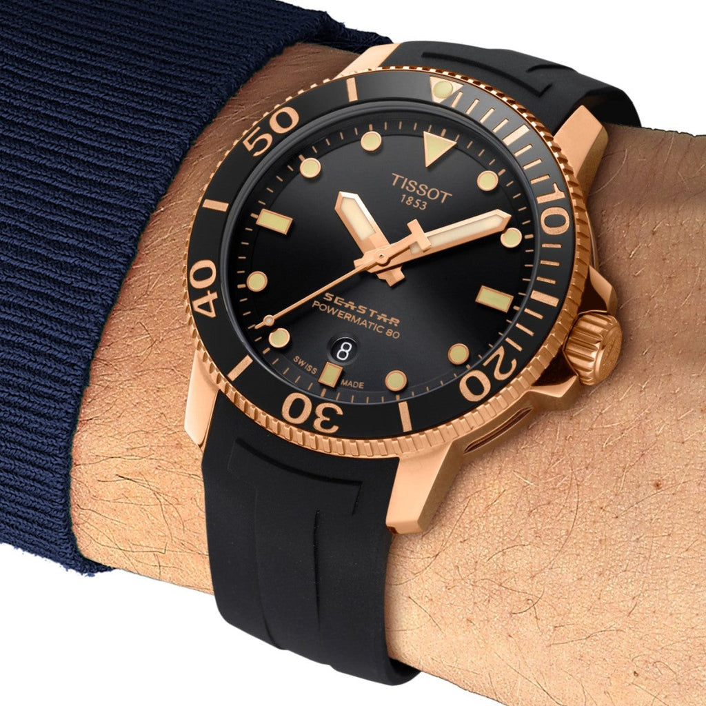Tissot Seastar 1000 Powermatic 80 Black Dial Black Rubber Strap Watch for Men - T120.407.37.051.01