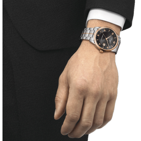 Tissot T Classic Luxury Powermatic 80 Black Dial Silver Steel Strap Watch For Men - T086.407.22.067.00