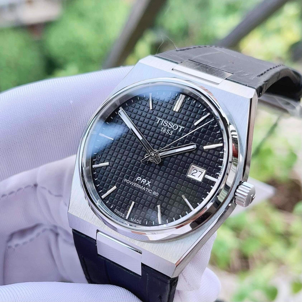 Tissot PRX Powermatic 80 Black Dial Black Leather Strap Watch for Men - T137.407.16.051.00