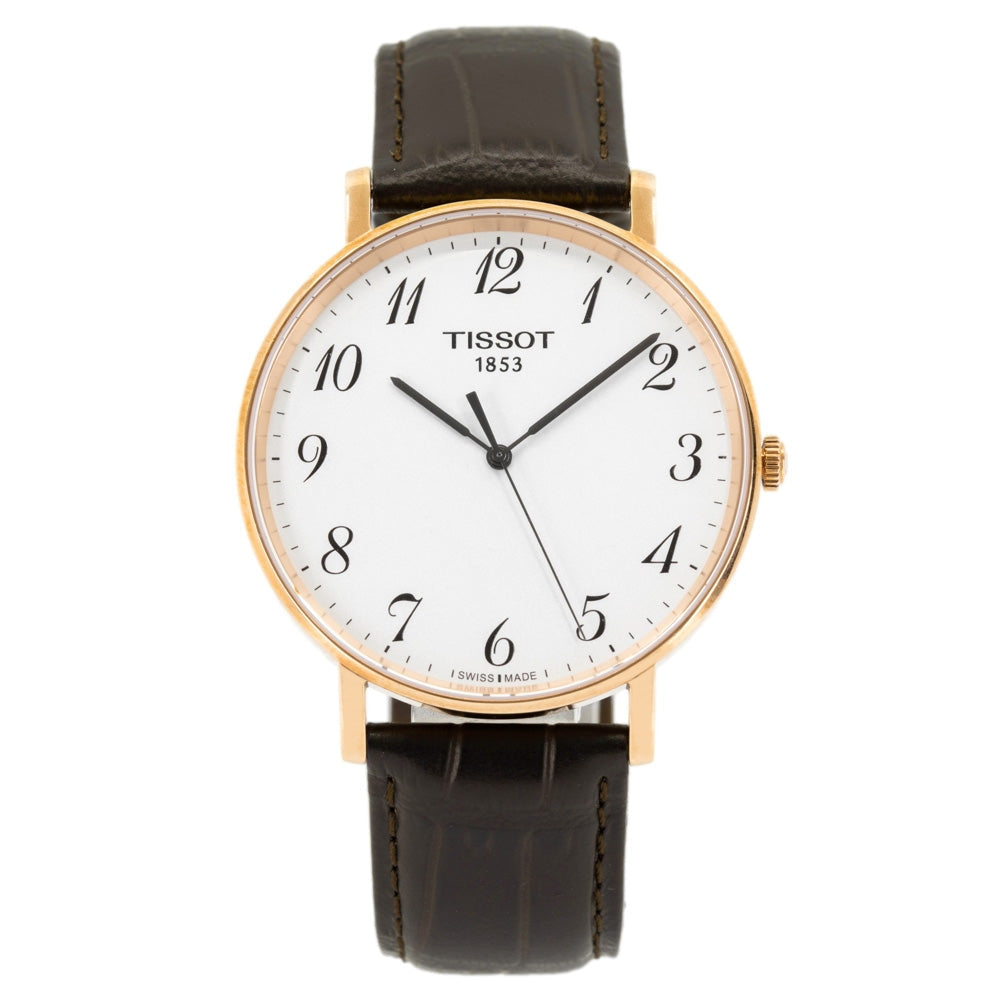 Tissot T Classic Everytime White Dial Black Leather Strap Watch For Men - T109.610.36.032.00