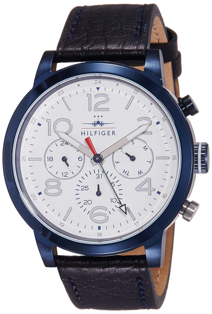 Tommy Hilfiger Jake Multi Function Quartz White Dial Black Leather Strap Watch for Men - 1791235