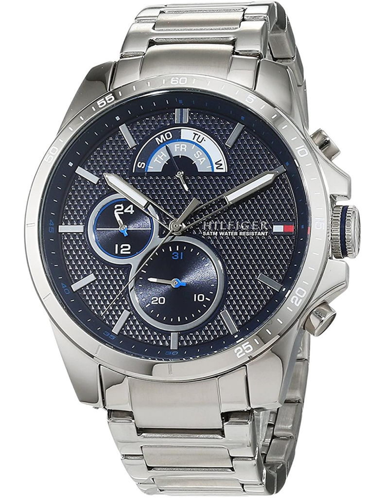 Tommy Hilfiger Decker Quartz Blue Dial Silver Steel Strap Watch for Men - 1791348