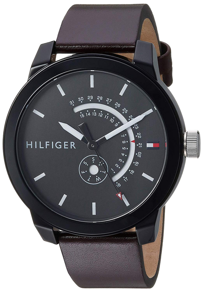 Tommy Hilfiger Denim Black Dial Brown Leather Strap Watch for Men - 1791478