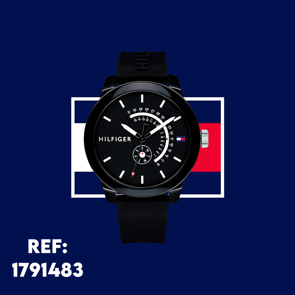 Tommy Hilfiger Denim Quartz Black Dial Black Rubber Strap Watch for Men - 1791483