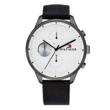 Tommy Hilfiger Lexor Silver Dial Black Leather Strap Watch For Men - 1791489