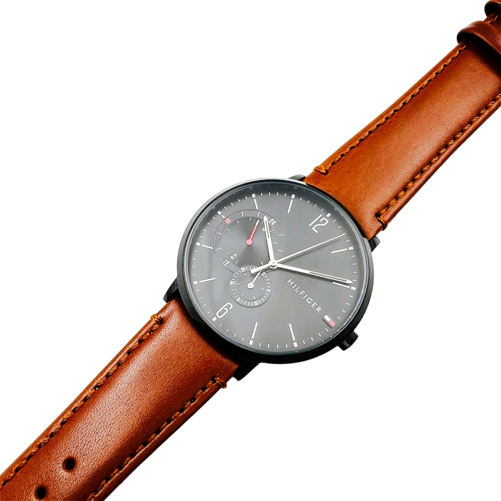 Tommy Hilfiger Brooklyn Quartz Black Dial Brown Leather Strap Watch for Men - 1791510