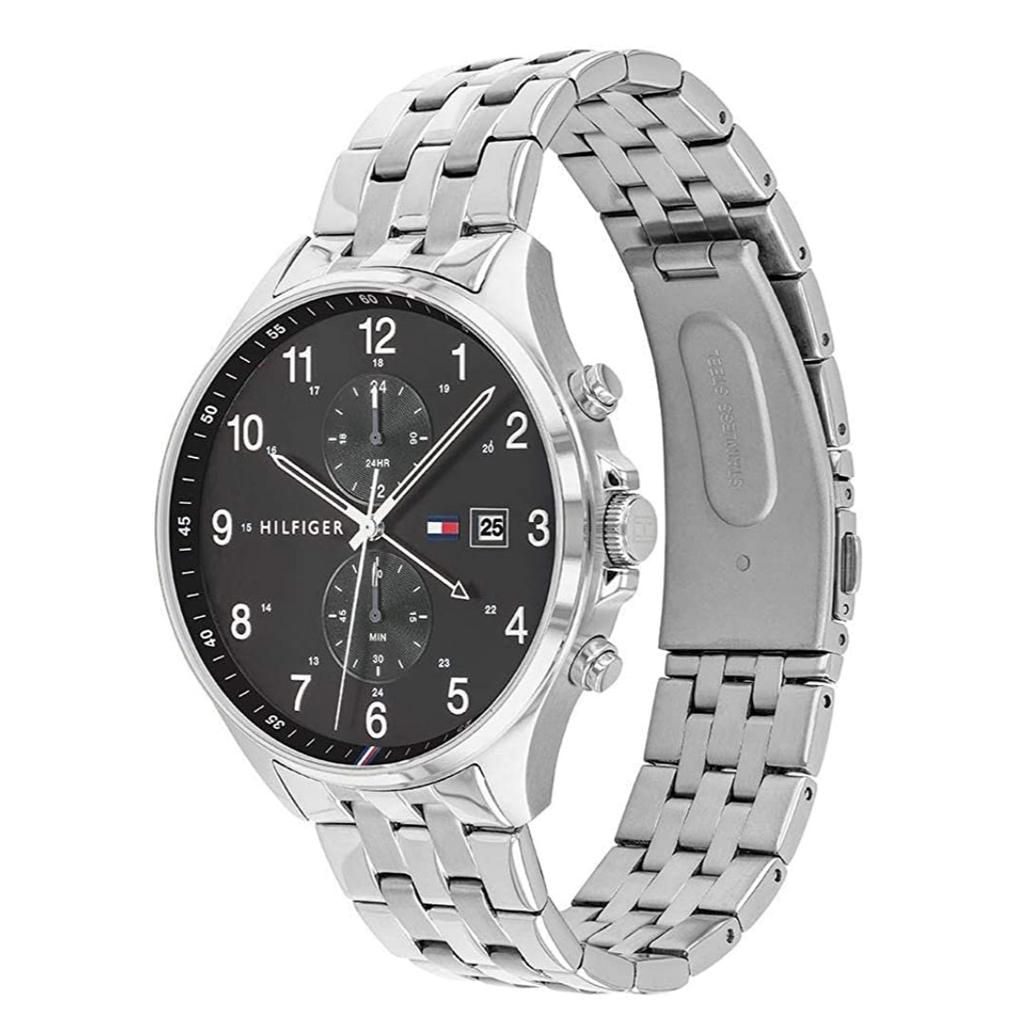 Tommy Hilfiger West Quartz Black Dial Silver Steel Strap Watch For Men - 1791707