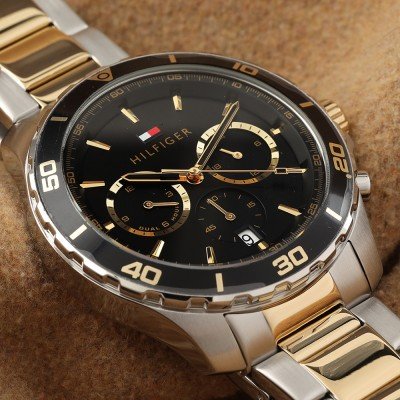 Tommy Hilfiger Jordon Chronograph Black Dial Two Tone Steel Strap Watch For Men - 1792095