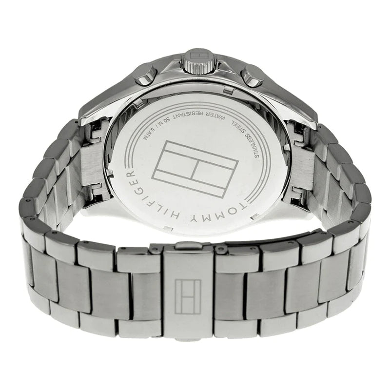 Tommy Hilfiger Luke Chronograph Black Dial Silver Steel Strap Watch for Men - 1791104