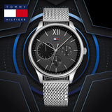 Tommy Hilfiger Damon Quartz Chronograph Black Dial Silver Mesh Bracelet Watch for Men - 1791415