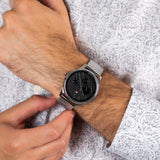 Tommy Hilfiger Damon Quartz Chronograph Black Dial Silver Mesh Bracelet Watch for Men - 1791415