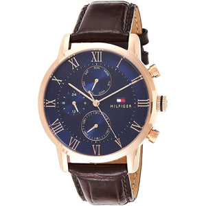 Tommy Hilfiger London Chronograph Blue Dial Brown Leather Strap Watch for Men - 1791532