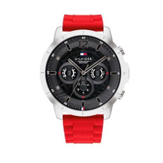 Tommy Hilfiger Luca Chronograph Grey Dial Red Silicone Strap Watch For Men - 1710490