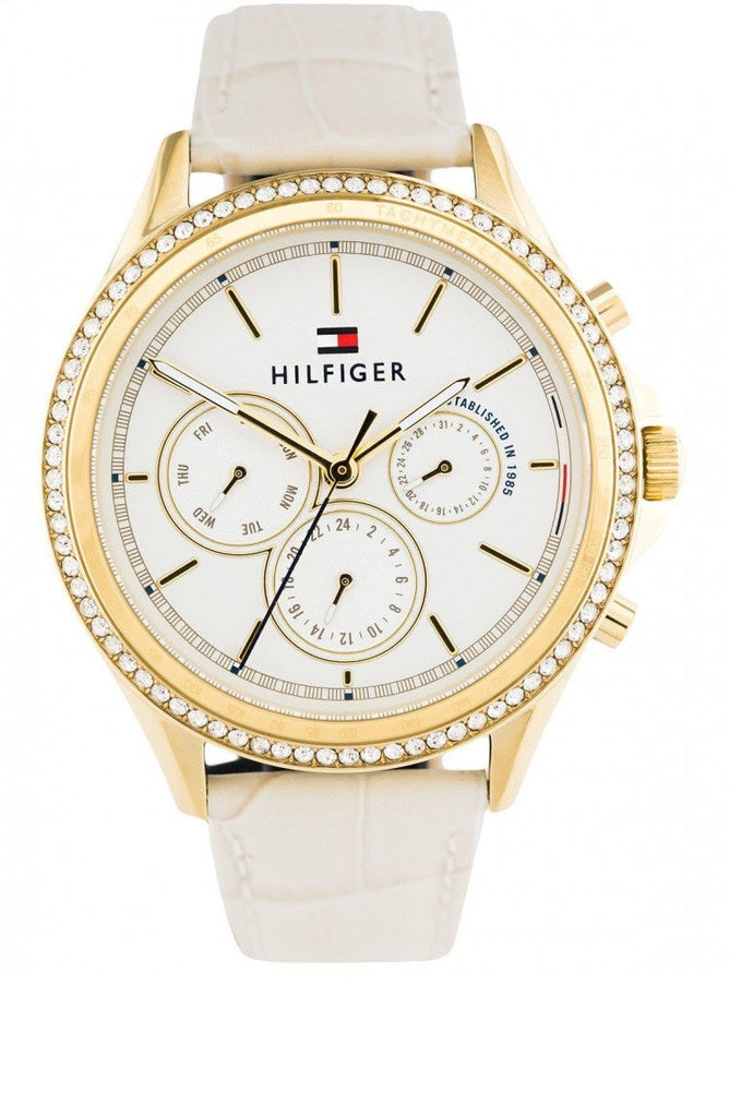 Tommy Hilfiger Ari Diamonds White Dial Cream Leather Strap Watch for Women - 1781982