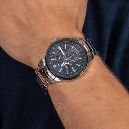 Tommy Hilfiger Austin Blue Dial Silver Steel Strap Watch for Men - 1791640