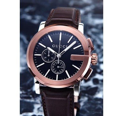 Gucci G Chrono Black Dial Brown Leather Strap Watch For Men - YA101202