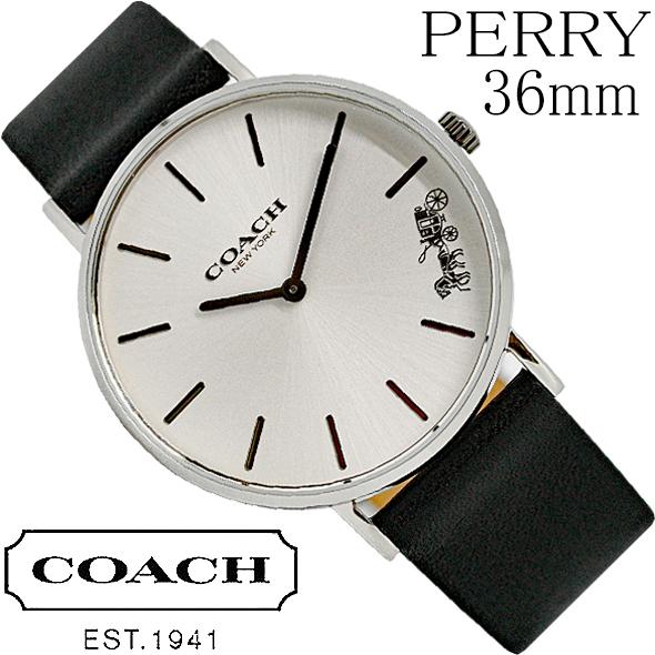 Coach Perry White Dial Black Leather Strap Watch for Women - 14503115
