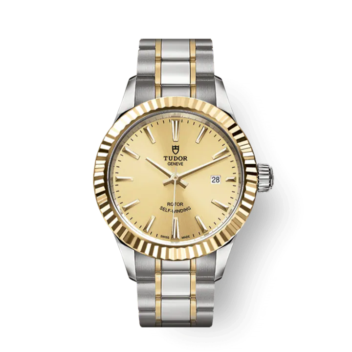 Tudor Style Automatic Diamonds Gold Dial Two Tone Steel Strap Watch for Men - M12713-0007