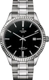 Tudor Style Automatic Black Dial Silver Steel Strap Watch for Men - M12710-0003