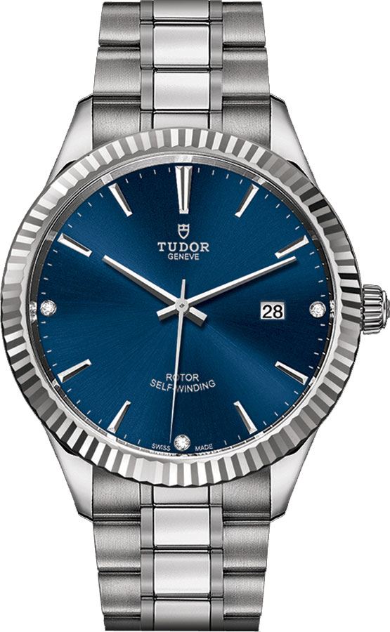 Tudor Style Automatic Diamonds Blue Dial Silver Steel Strap Watch for Men - M12710-0017