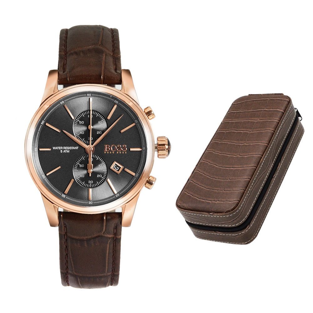 Hugo Boss Jet Grey Dial Brown Leather Strap Watch for Men - 1513281