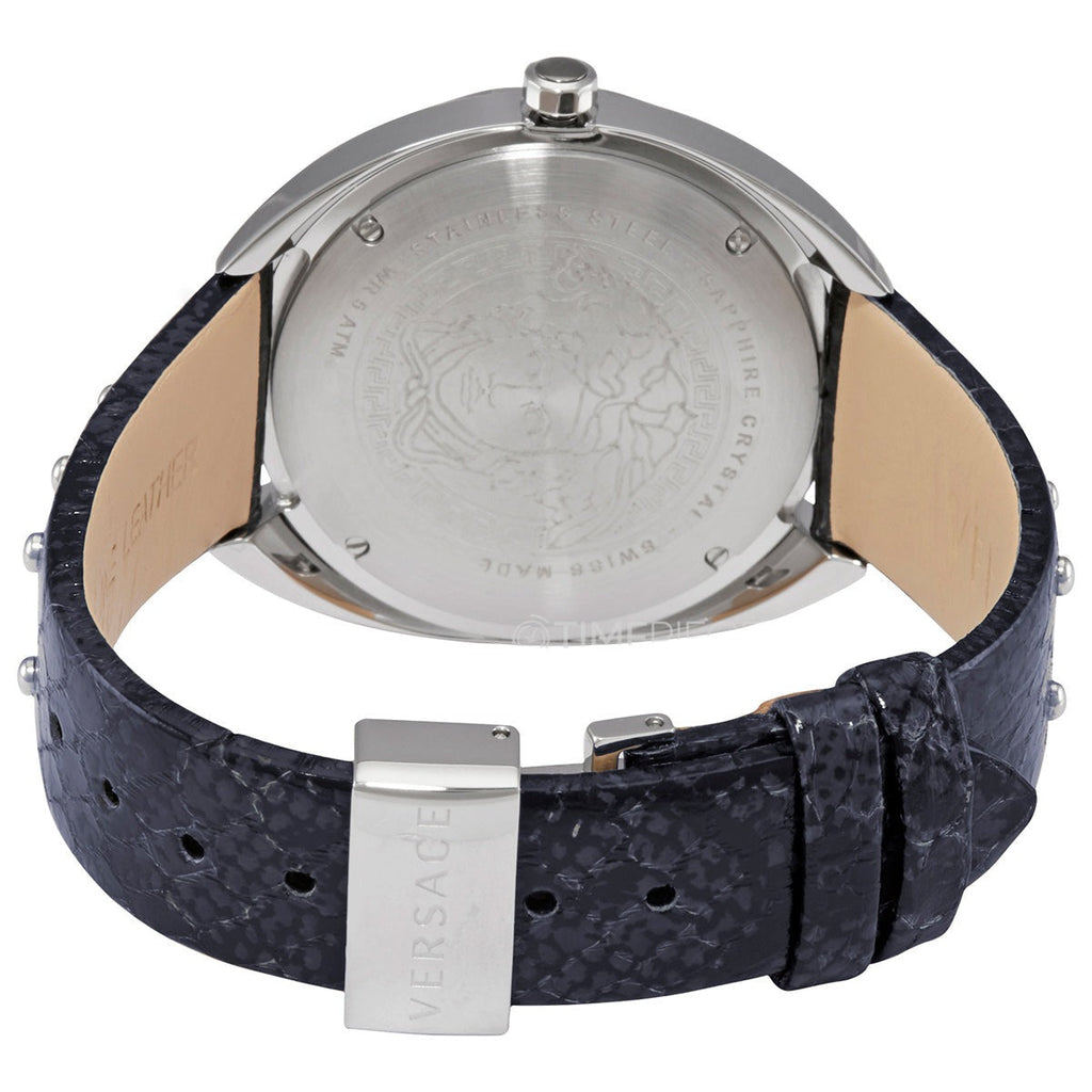 Versace Shadov Quartz Silver Dial Black Snake Leather Strap Watch for Women - VEBM00118