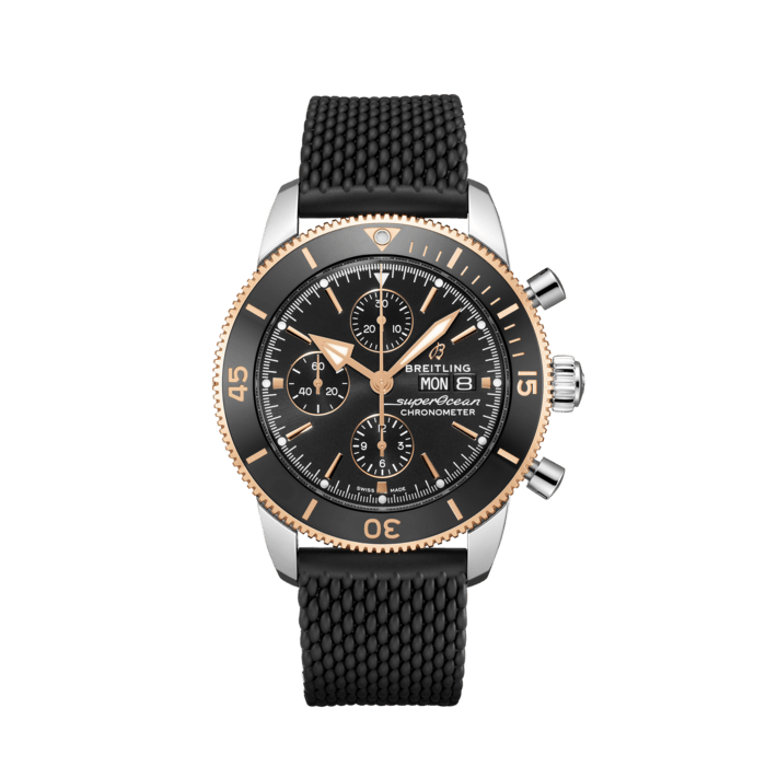 Breitling Superocean Heritage Chronograph 44 Black Dial Black Mesh Bracelet Watch for Men - U13313121B1S1