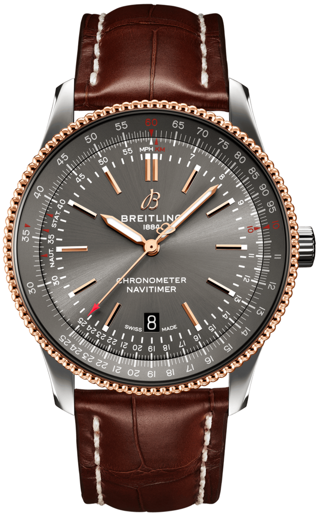 Breitling Navitimer Automatic 41 Grey Dial Brown Leather Strap Watch for Men - U17326121M1P1