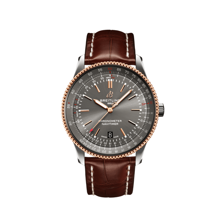 Breitling Navitimer Automatic 41 Grey Dial Brown Leather Strap Watch for Men - U17326121M1P1