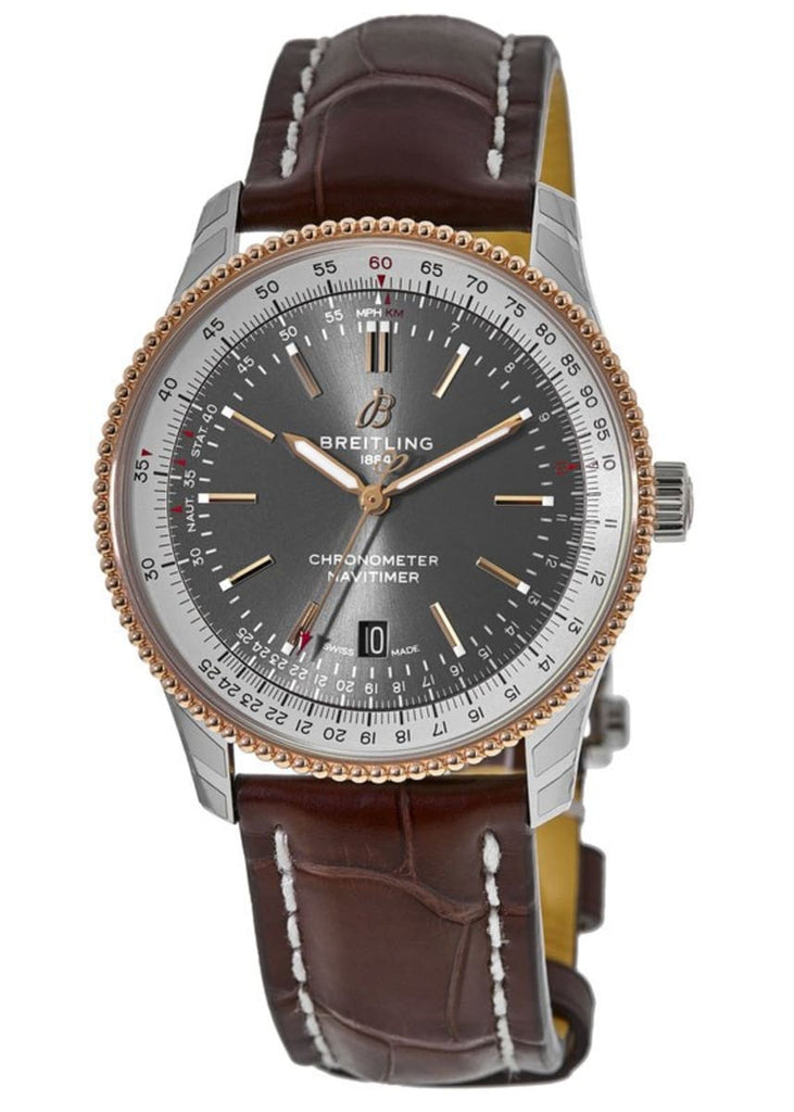 Breitling Navitimer Automatic 41 Grey Dial Brown Leather Strap Watch for Men - U17326121M1P1