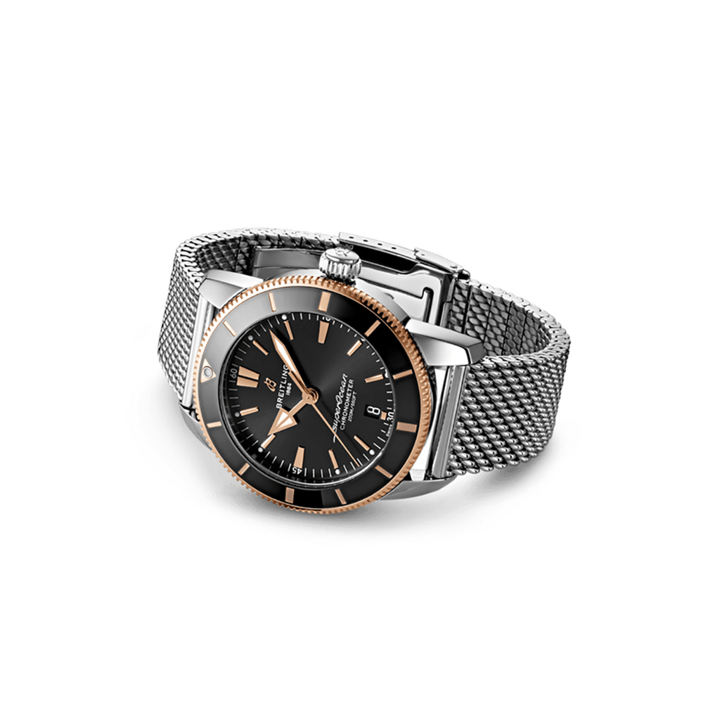 Breitling Superocean Heritage B20 Automatic 44 Black Dial Silver Mesh Bracelet Watch for Men - UB2030121B1A1