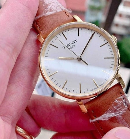 Tissot T Classic Everytime White Dial Brown Leather Strap Watch For Men - T109.410.36.031.00
