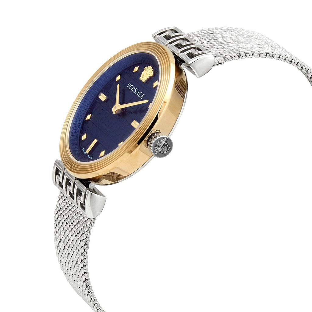Versace Meander Blue Dial Silver Mesh Bracelet Watch for Women - VELW00520