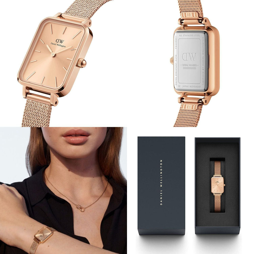 Daniel Wellington Quadro Unitone Rose Gold Dial Rose Gold Mesh Strap Watch For Women - DW00100484