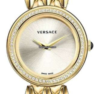 Versace V Flare Diamonds Silver Dial Gold Steel Strap Watch for Women - VEBN00918