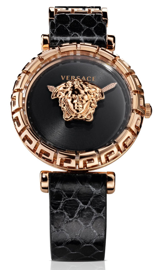 Versace Palazzo Empire Greca Black Dial Black Leather Strap Watch for Women - VEDV00719