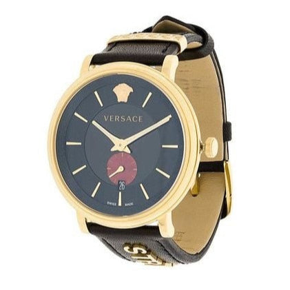 Versace V-Circle Manifesto Edition Black Dial Black Leather Strap Watch for Men - VBQ050017