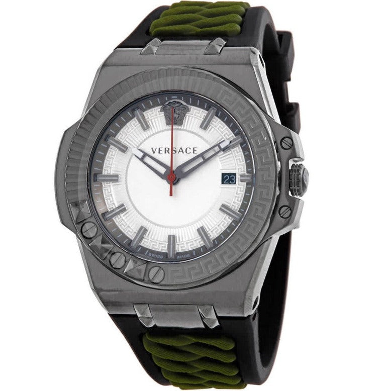 Versace Chain Reaction Quartz White Dial Green Rubber Strap Watch for Men - VEDY00419