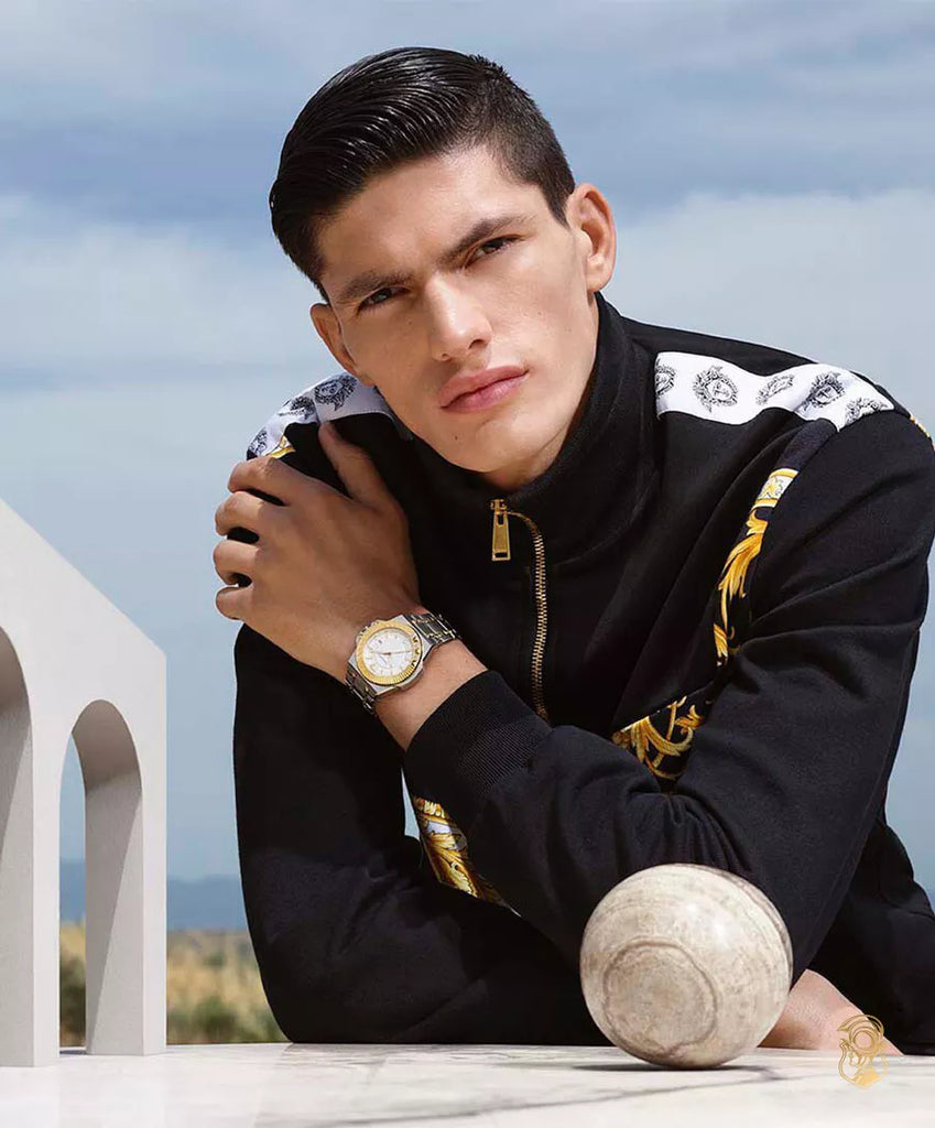 Versace Chain Reaction Quartz White Dial Two Tone Steel Strap Watch for Men - VEDY00519