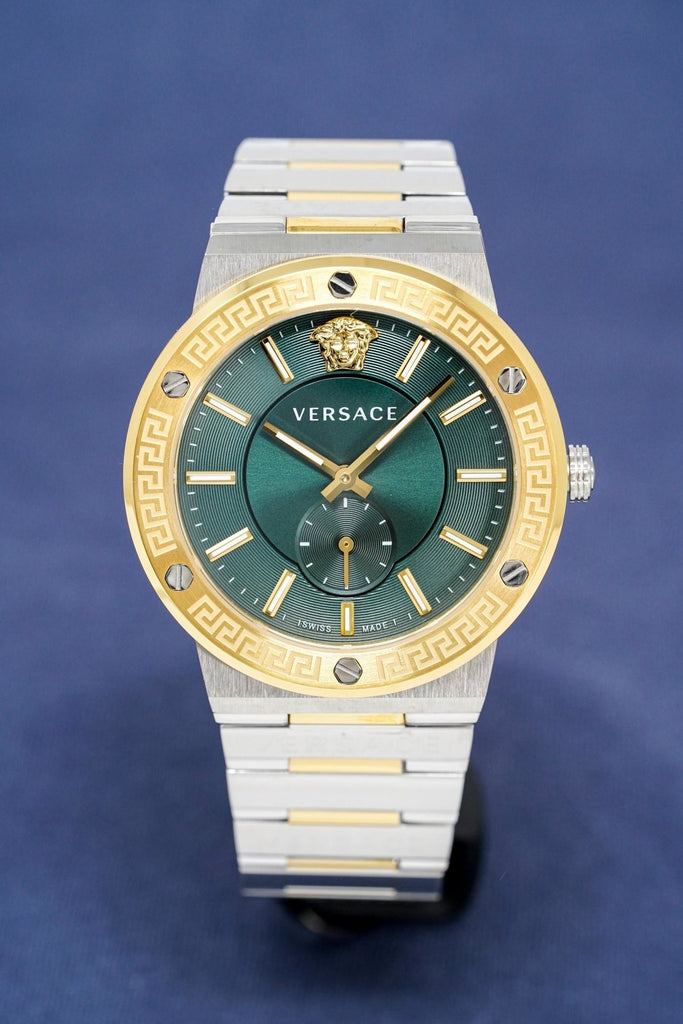 Versace Greca Green Dial Silver Steel Strap Watch for Men - VEVI00420