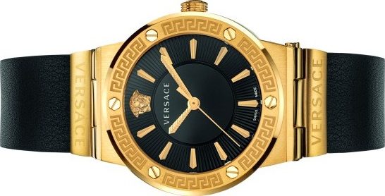 Versace Greca Black Dial Black Leather Strap Watch for Women - VEVH00320