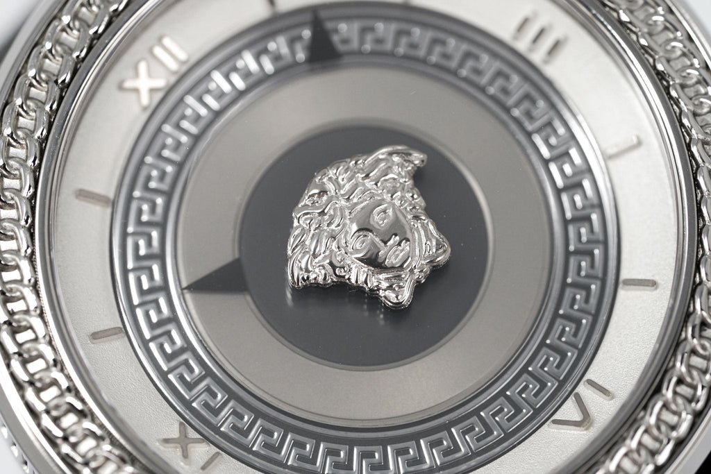 Versace V Metal Icon Silver Dial Black & Silver Strap Watch for Women - VLC010014