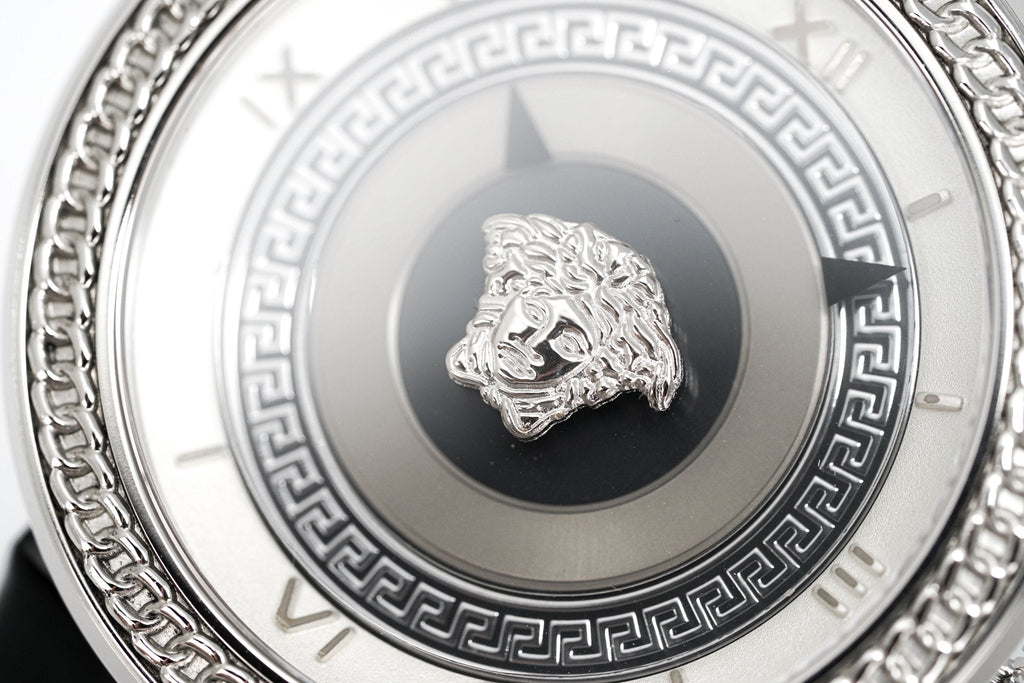 Versace V Metal Icon Silver Dial Black & Silver Strap Watch for Women - VLC010014