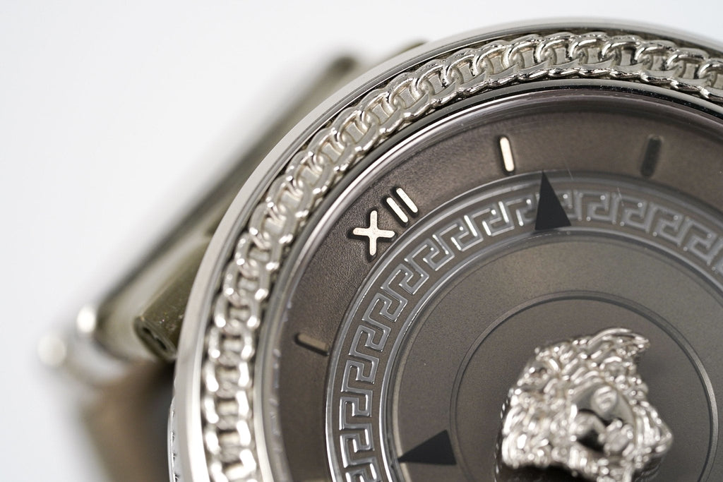 Versace V Metal Icon Silver Dial Silver & Grey Strap Watch for Women - VLC120016