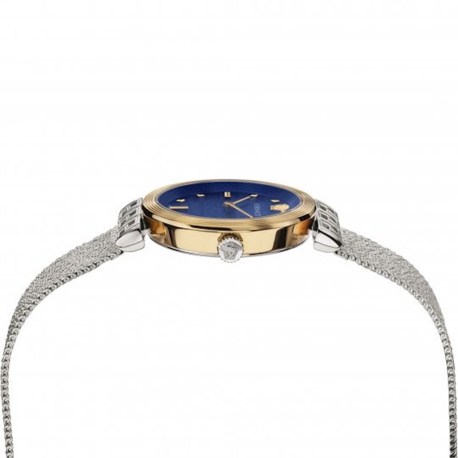 Versace Meander Blue Dial Silver Mesh Bracelet Watch for Women - VELW00520